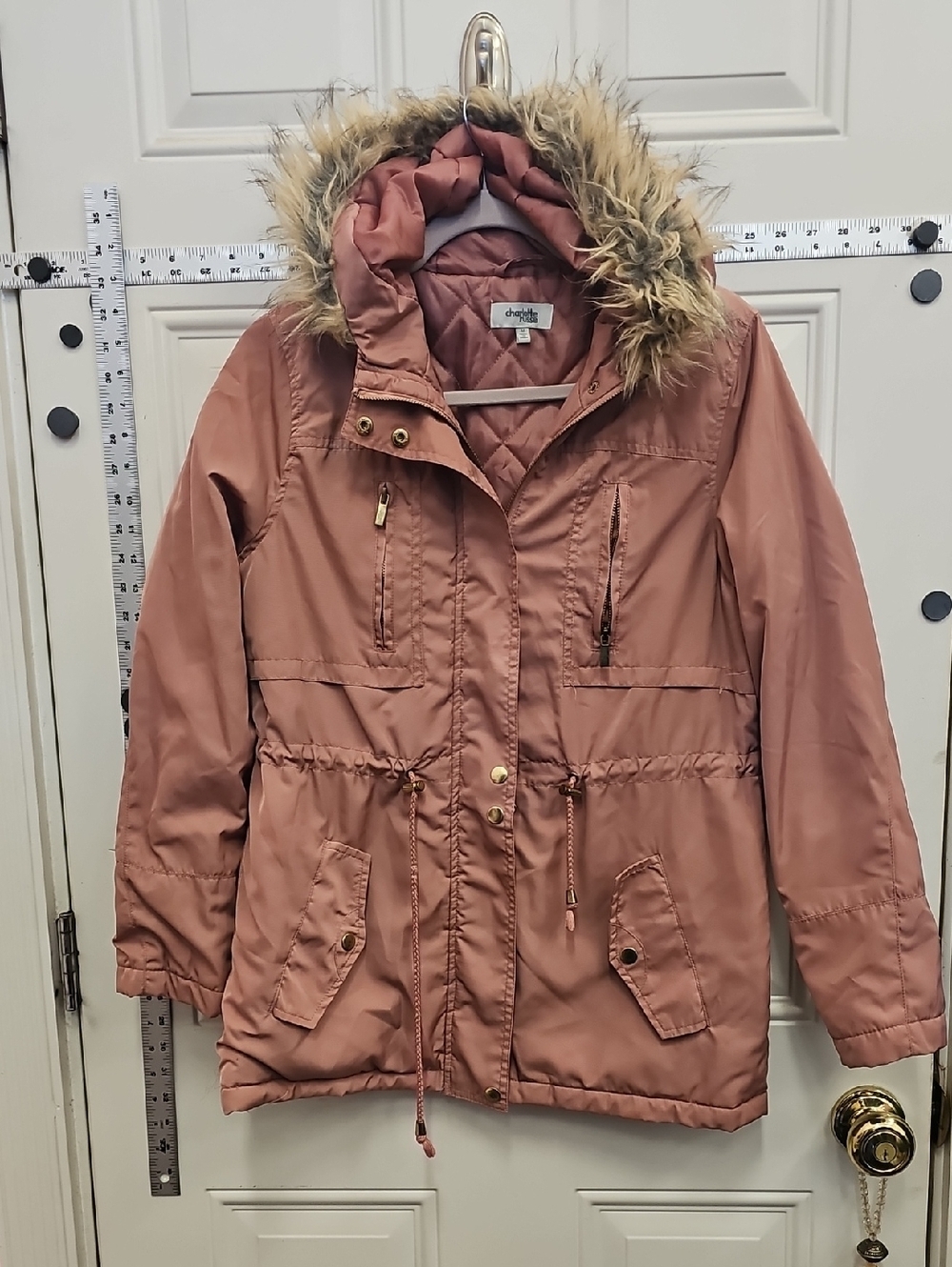 Charlotte Russe, Vintage, Dusty Rose,  Hooded, Puffer, Parka, Casual, Faux Fur